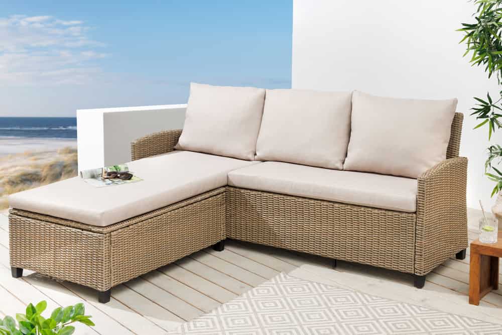 Outdoor Garten-Lounge MONACO 190cm natur Polyrattan Sitzecke inkl. Kissen wetterfest