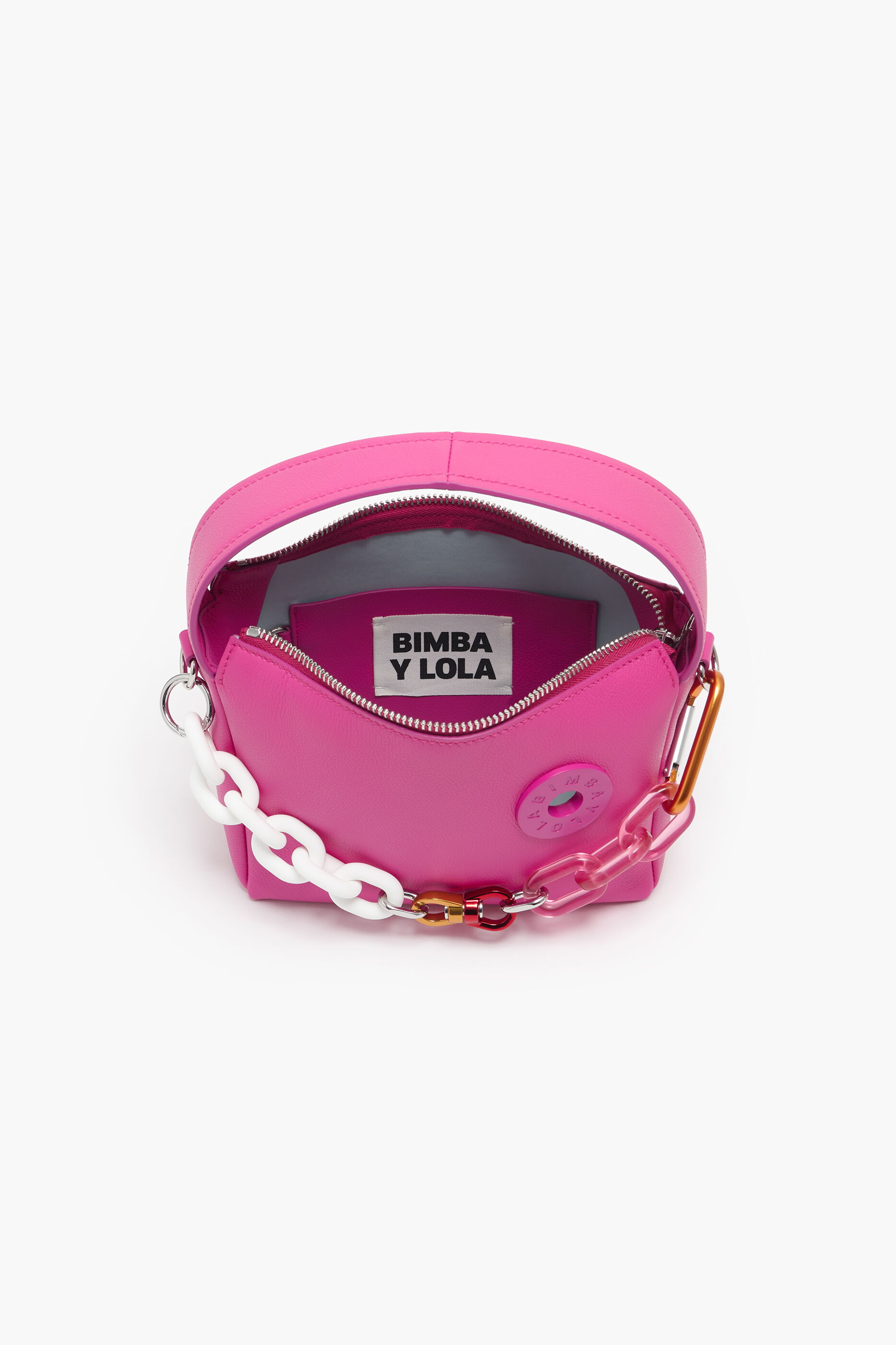 Bolsa hobo pequena em couro fúcsia