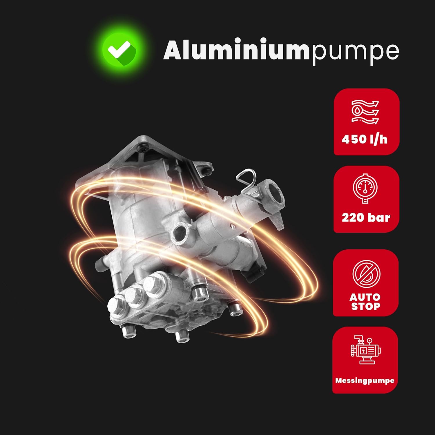 LEHMANN Hudson Hochdruckreiniger mit Aluminiumpumpe, 1800 W, 450 l/h Fördermenge, 5m Schlauch, Hochdruck Flächenreiniger mit 145 bar Druck, Zubehör - Verstellbarer Düse, Turbodüse, Schaumlanze