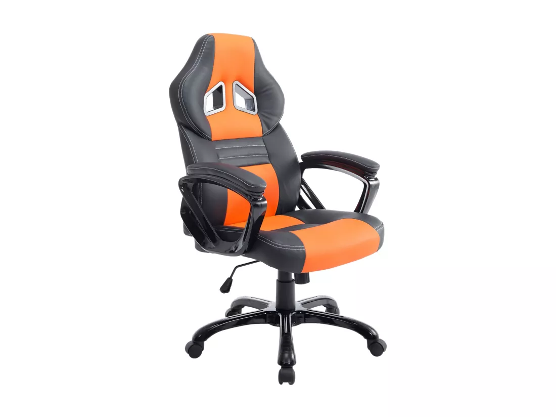 Chaise de bureau - Similicuir & Plastique - Noir / Orange - XL Pedro