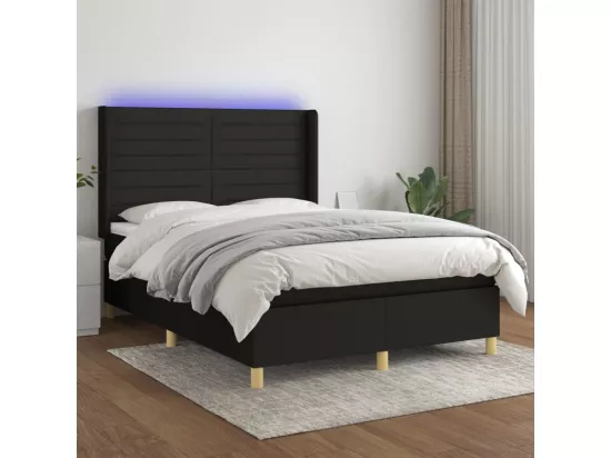 Sommier tapissier avec matelas et LED Noir 140x190 cm Tissu