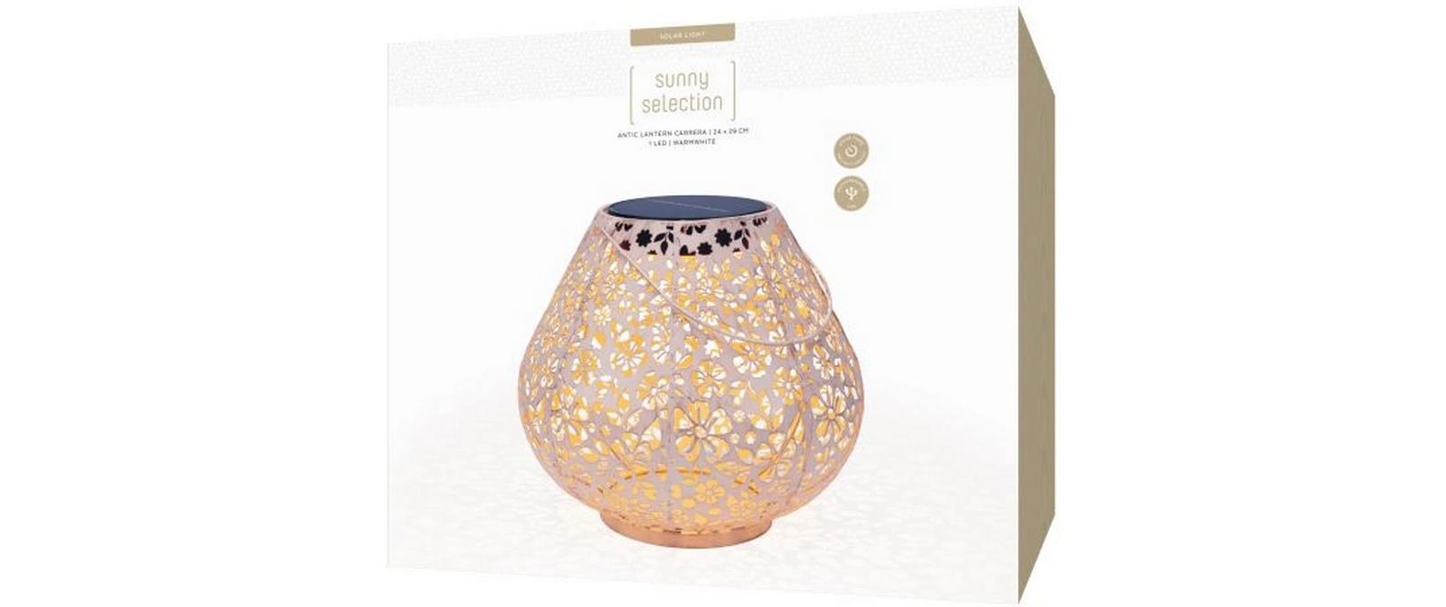 Laterne Solar Antic Carrera, 24 cm, HellrosaSolarleuchte zum Aufstellen oder Aufhängen
