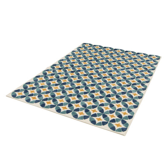 Tapis intérieur et extérieur motif géométrique - ambroise - bleu et jaune - 164 x 230 cm