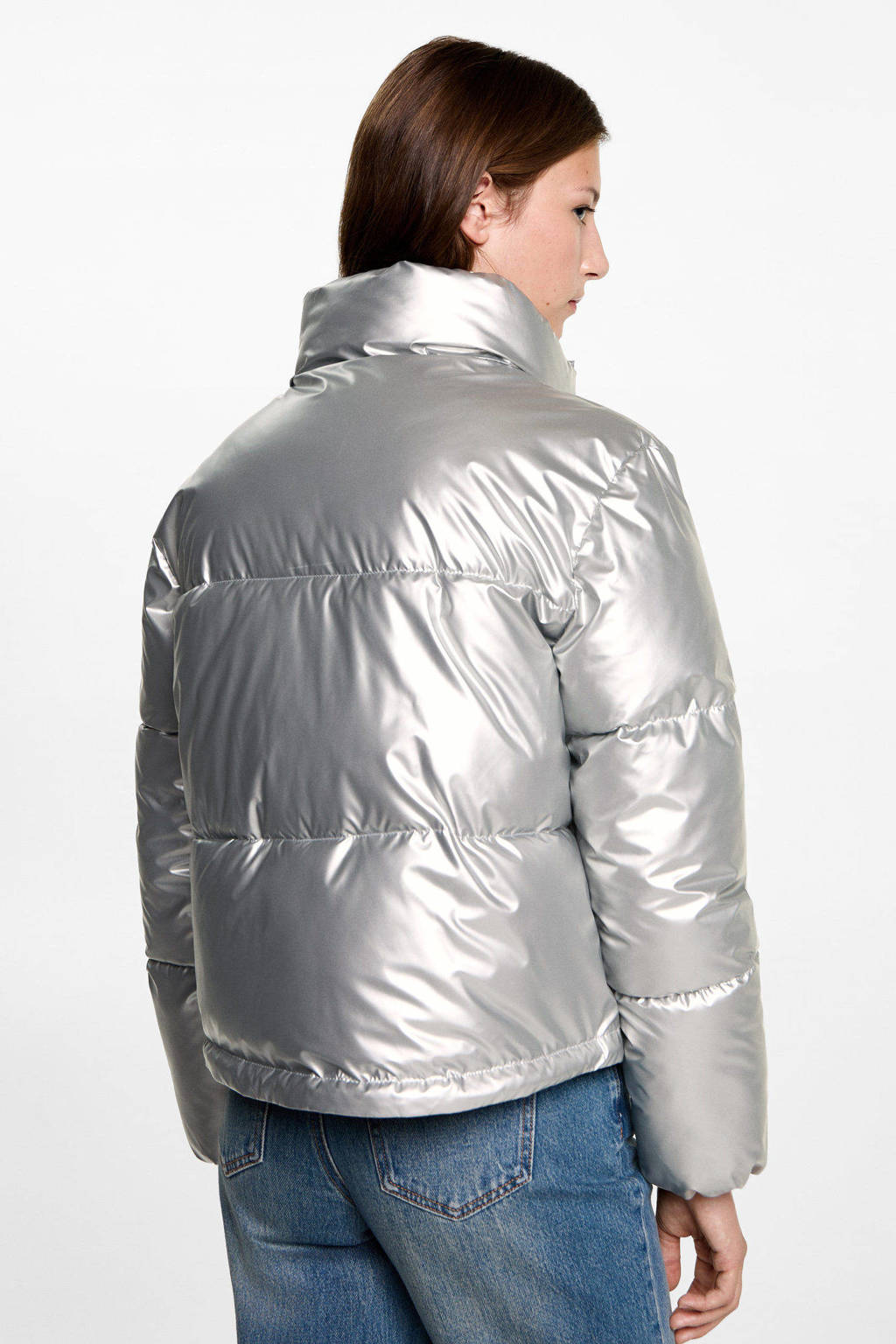 MANGO TEEN gewatteerde jas zilver