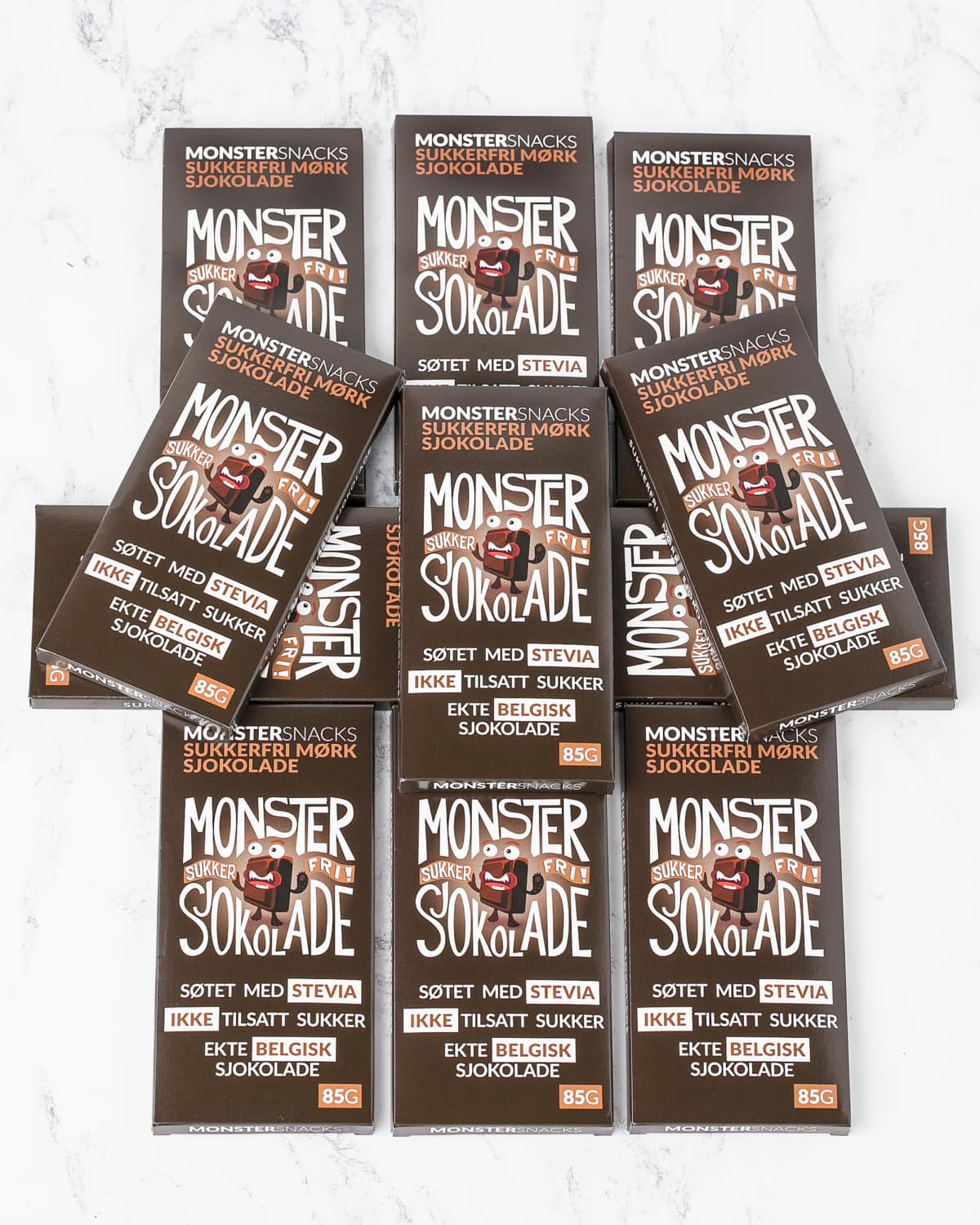 Monster Sukkerfri Belgisk Stevia Mørk Sjokolade 12x85g - PAKKETILBUD