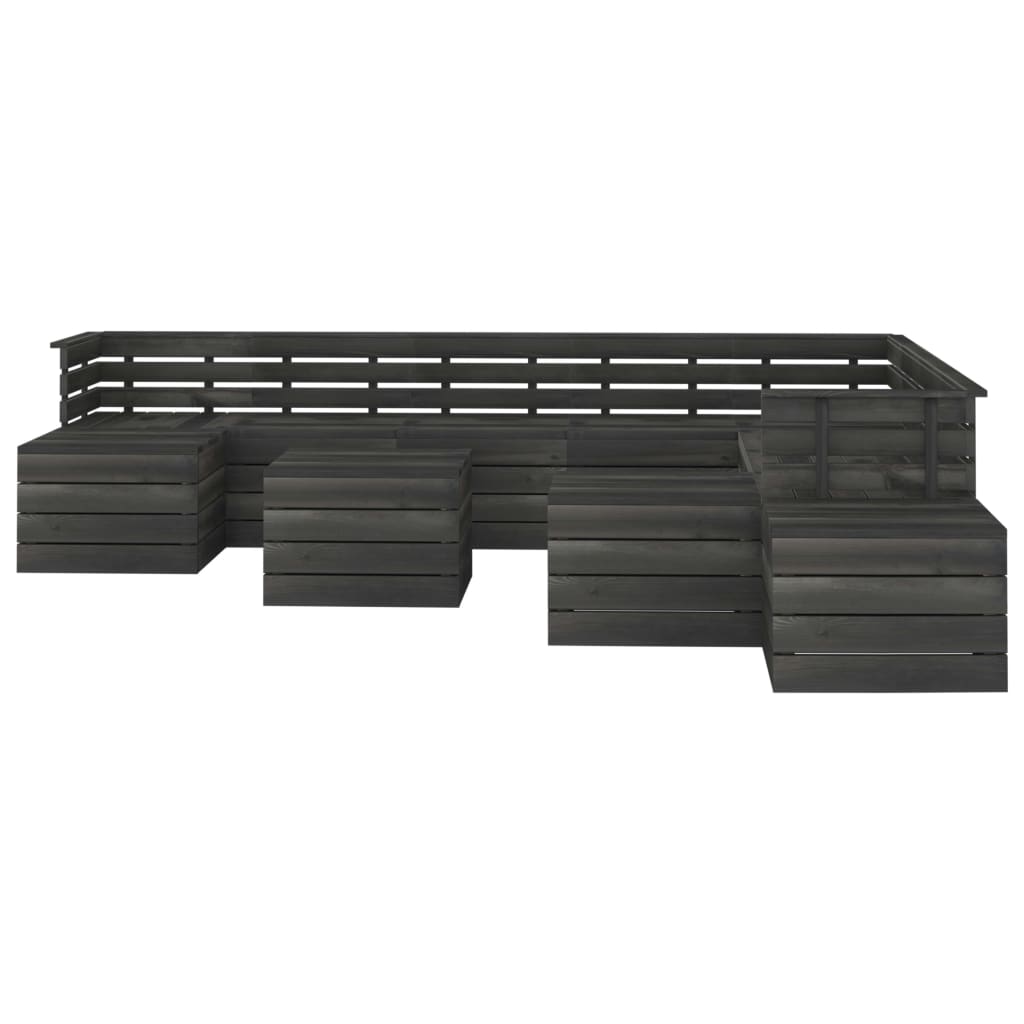 Salon de jardin palette meuble d'extérieur ensemble de mobilier 12 pièces bois de pin massif gris foncé