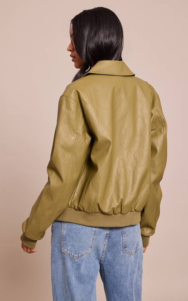 Vert Olive Veste Bomber Grande Taille En Synthétiquecuir