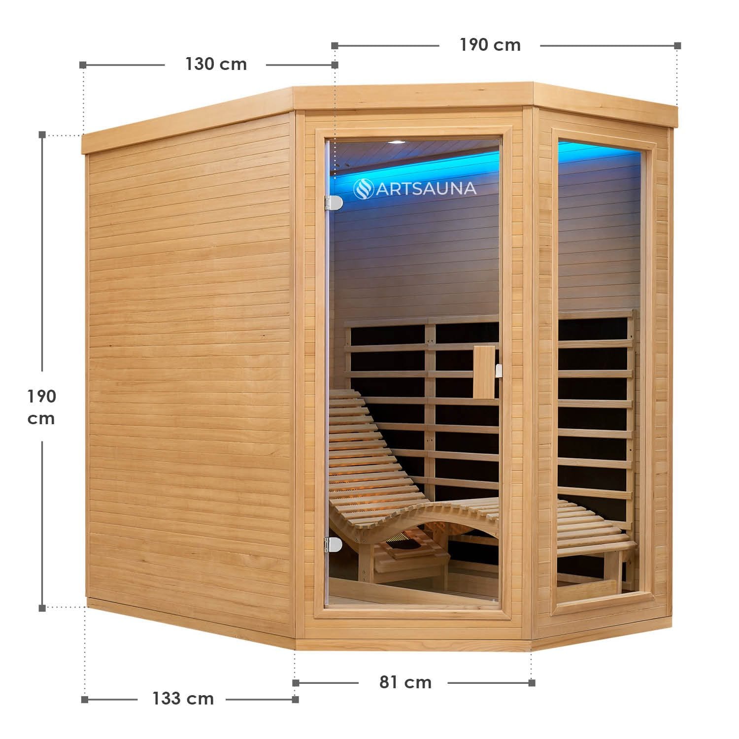 Artsauna Infrarotkabine Wärmekabine Esbjerg mit Triplex-Heizsystem & Hemlockholz