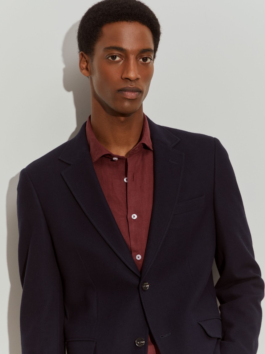 Blazer slim fit em algodão e lã