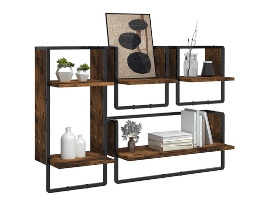 VIDAXL - Etagère murale Ensemble d'étagères murales avec barres 4 pcs chêne fumé
