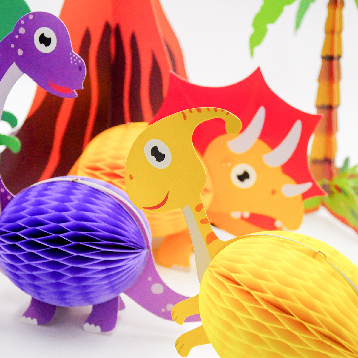 (7-tlg. Set) Papier Waben Aufsteller Kinder Geburtstags Party Tisch Deko - Dinosaurier
