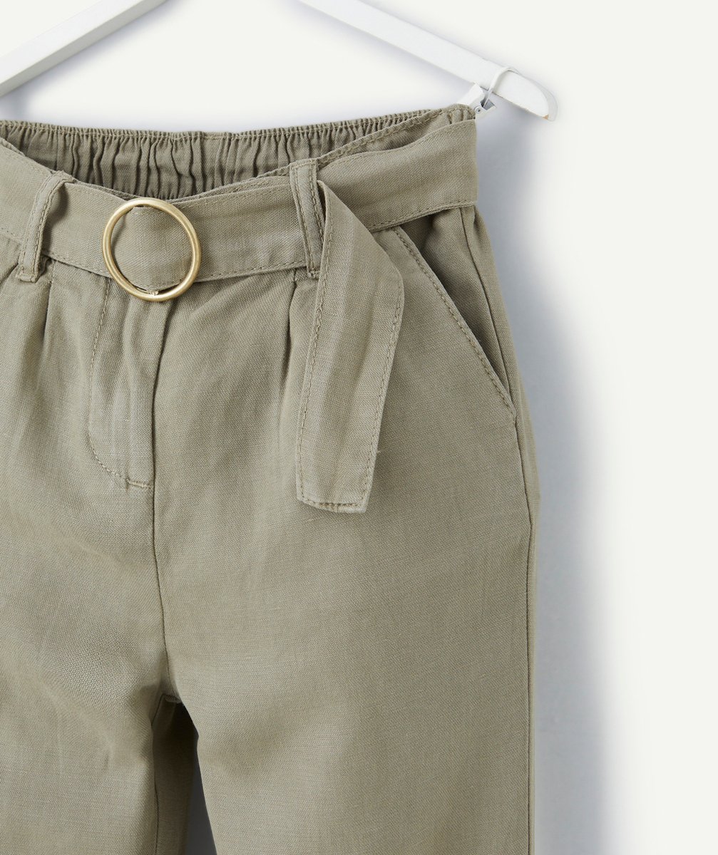 PANTALON FILLE EN VISCOSE RESPONSABLE KAKI AVEC CEINTURE