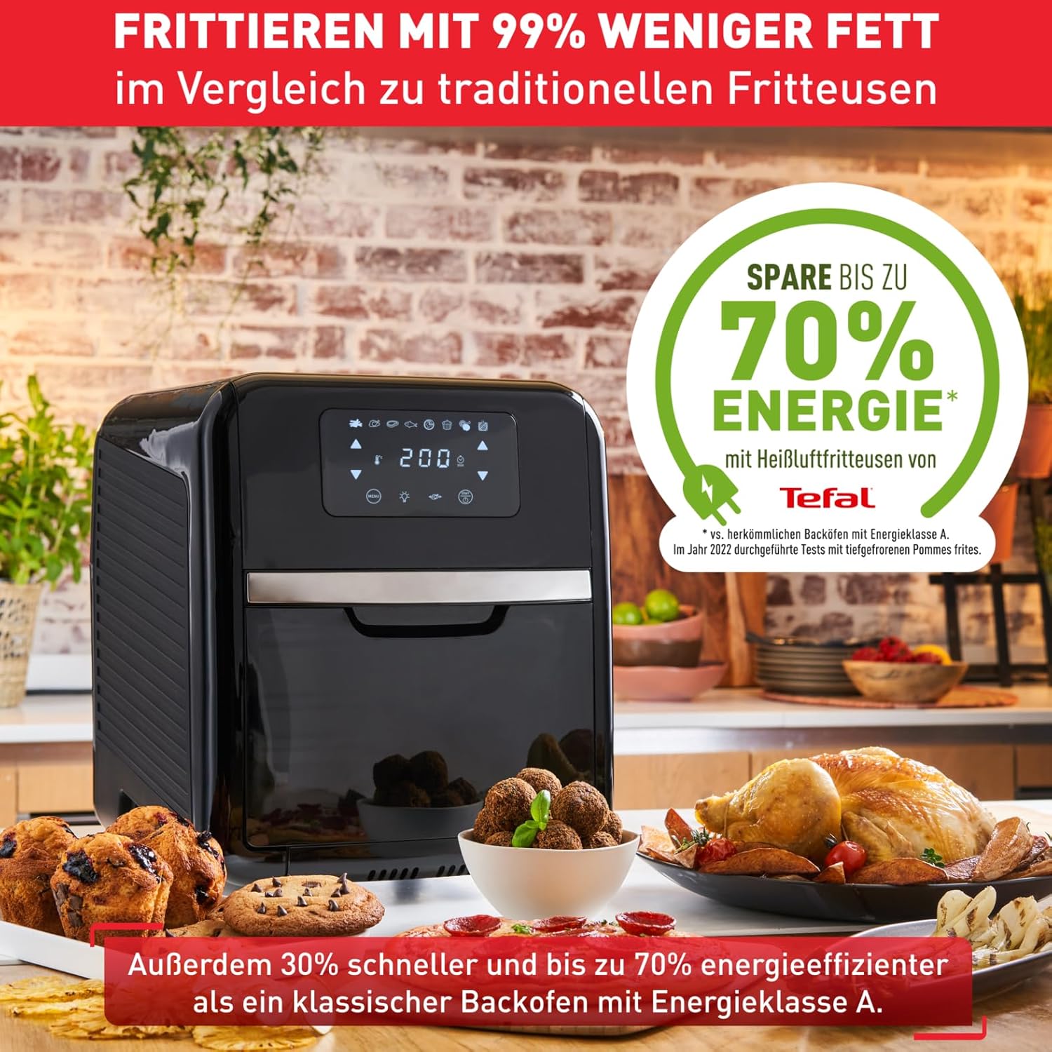 Tefal Easy Fry Oven & Grill 9-in-1 Heißluftfritteuse, 11 L für 6 Portionen, 7 Zubehörteile, 8 Programme, Online-Rezepte, gesunde Fritteuse ohne Öl, schnell & energiesparend, schwarz, FW5018