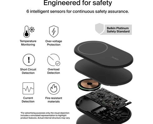 Belkin 2-in-1 Magnetic Foldable Wireless Charger with Qi2 15W, black