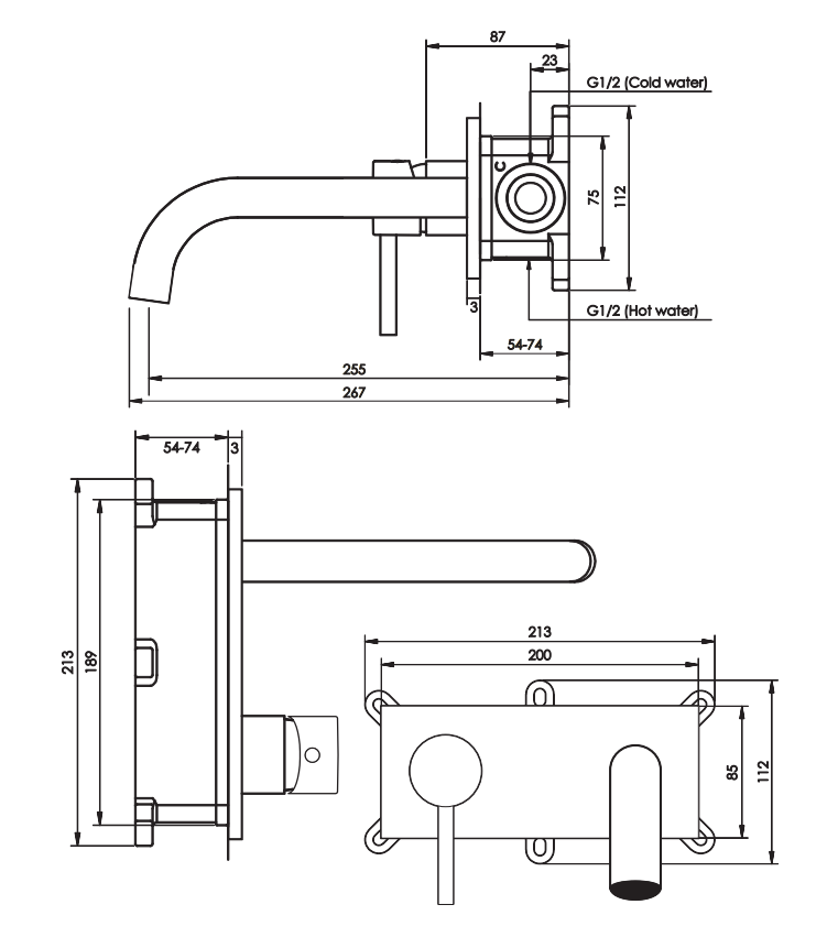 Brauer Gold Edition ColdStart wastafelkraan inbouw gebogen uitloop met achterplaat model E2 geborsteld messing PVD