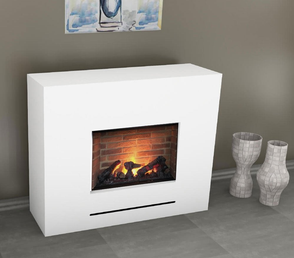 GLOW FIRE Elektrische haard 'Lessing' | Waterdamphaard met verwarming en witte stenen achterwand, vrijstaand | HxBxD: 90x110x35 cm