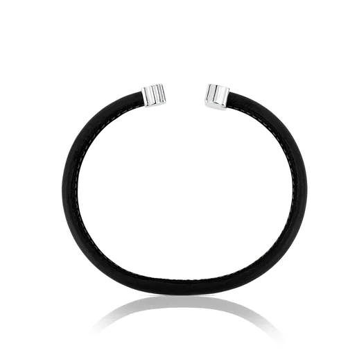 Pulsera de prata e couro negro Sweet Dolls