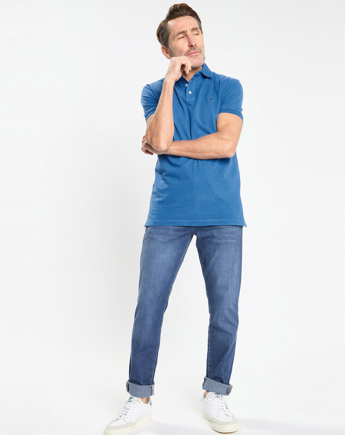 Hackett London Polo Regular Fit uni piqué bleu moyen