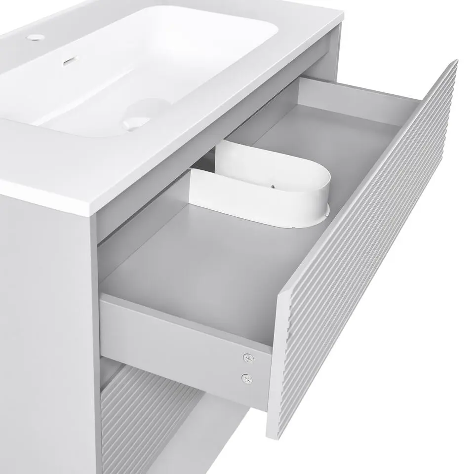 BAHIA - Wandgemonteerd meubel met wasbak - Grijs - MDF