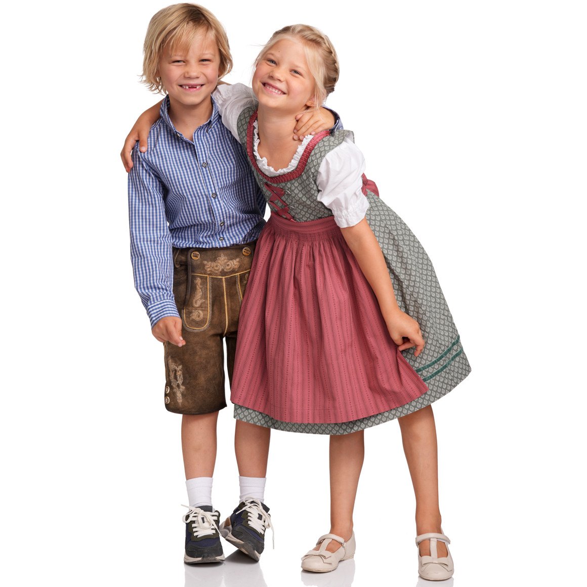 Topolino Mädchen Dirndl mit Allover-Muster dunkelgrün / rosa
