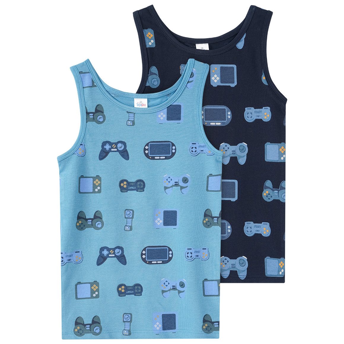 Topolino 2 Jungen Unterhemden mit Gaming-Allover blau / dunkelblau