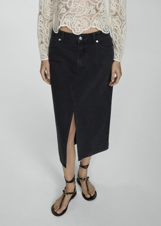 MANGO Denim midi-skirt Open grey