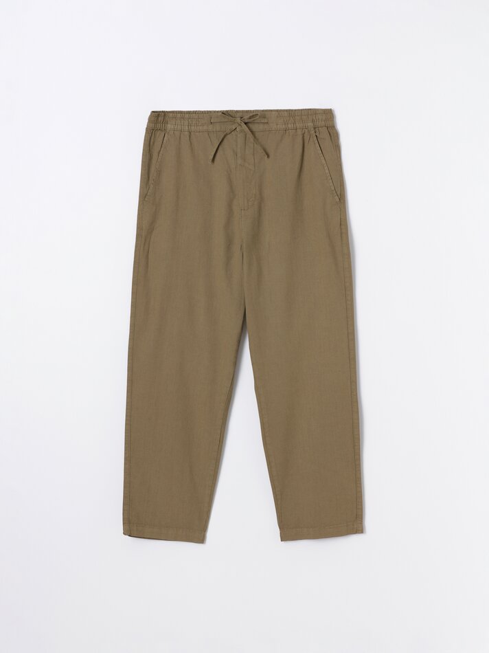 Calça jogger em algodão e linho - Ocre