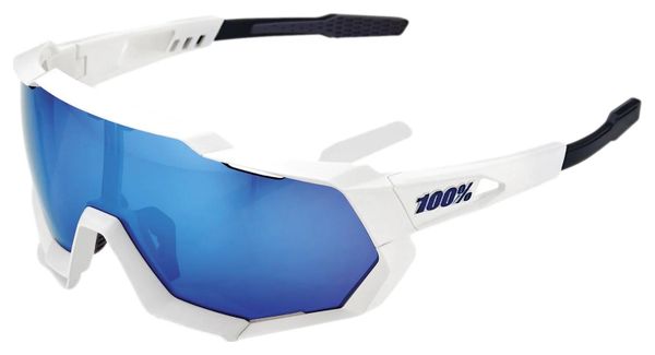 Lunettes 100% Speedtrap Matte White - Verre Bleu Miroir