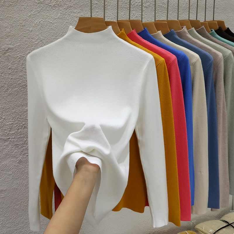 Naiex - Effen gebreide top met lange mouwen en mockneck