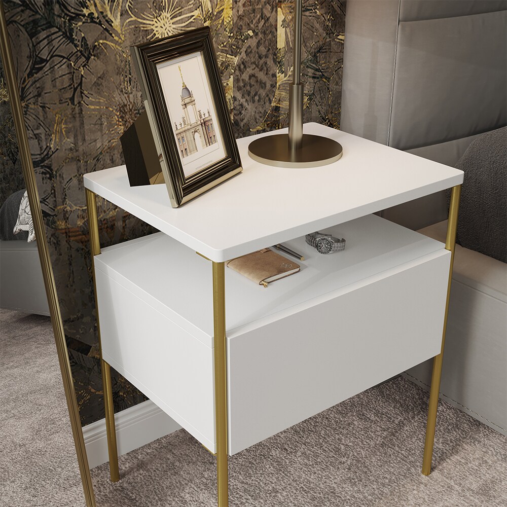 Vicco Nachtschrank Mira Weiß Gold 40 x 50 cm Schublade Ablage Nachtkommode