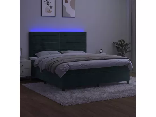 Sommier tapissier matelas et LED Vert foncé 160x200 cm Velours