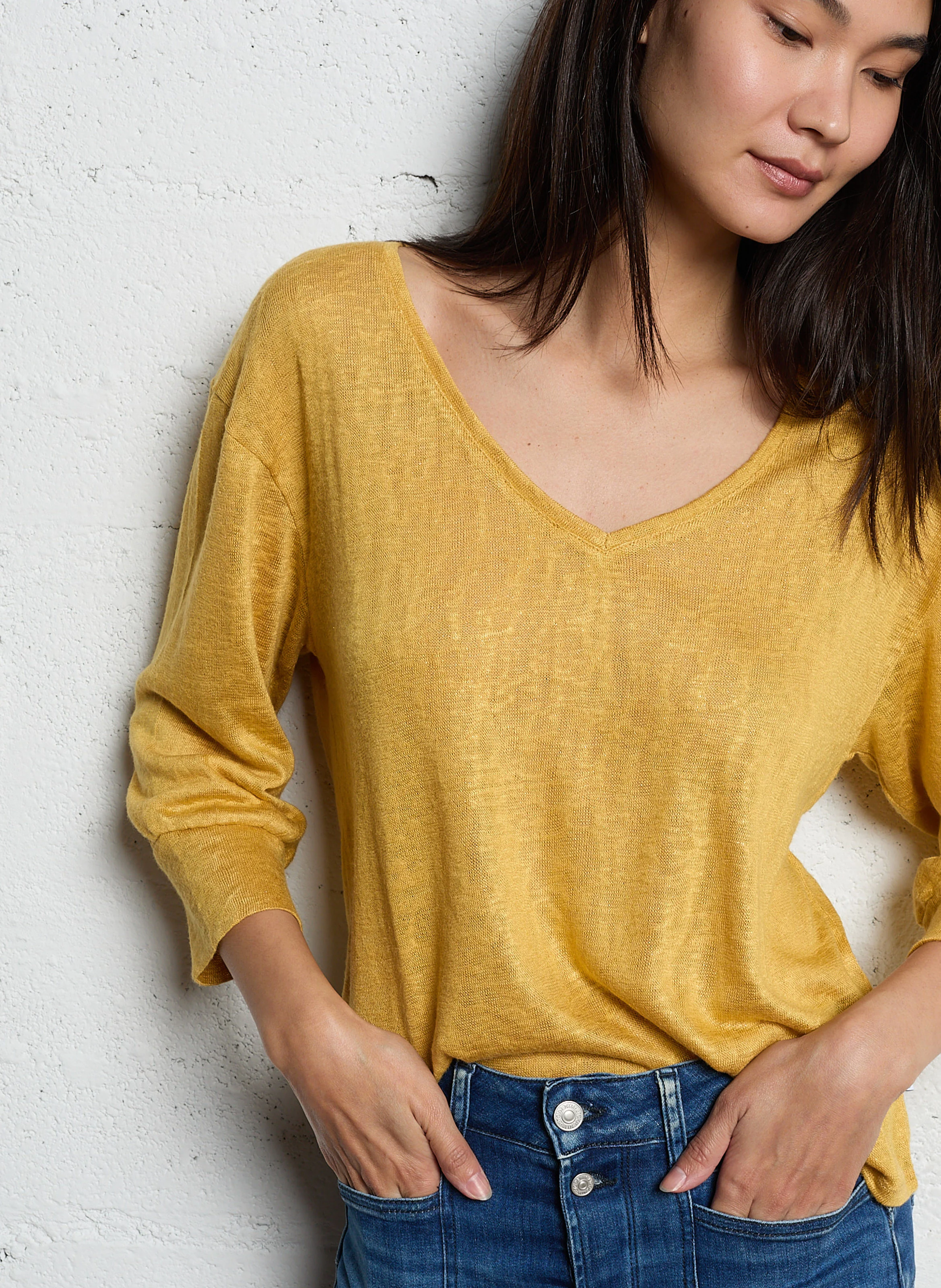 RONDAAN - Tee-shirt col V| Jaune