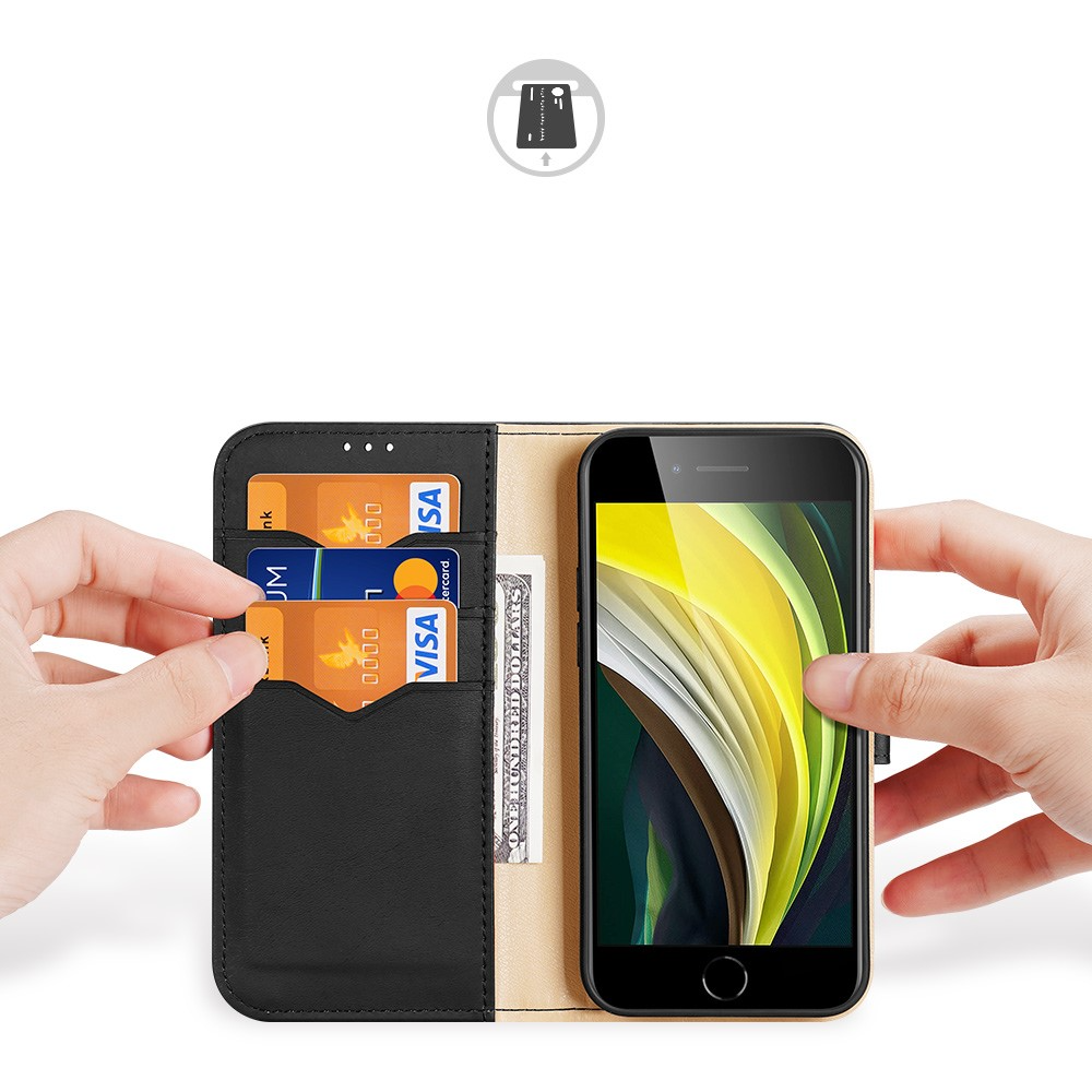 iPhone SE (2022/2020) / 8 / 7 Flip Wallet Cover Echtleder Tasche (RFID Schutz) - Schwarz