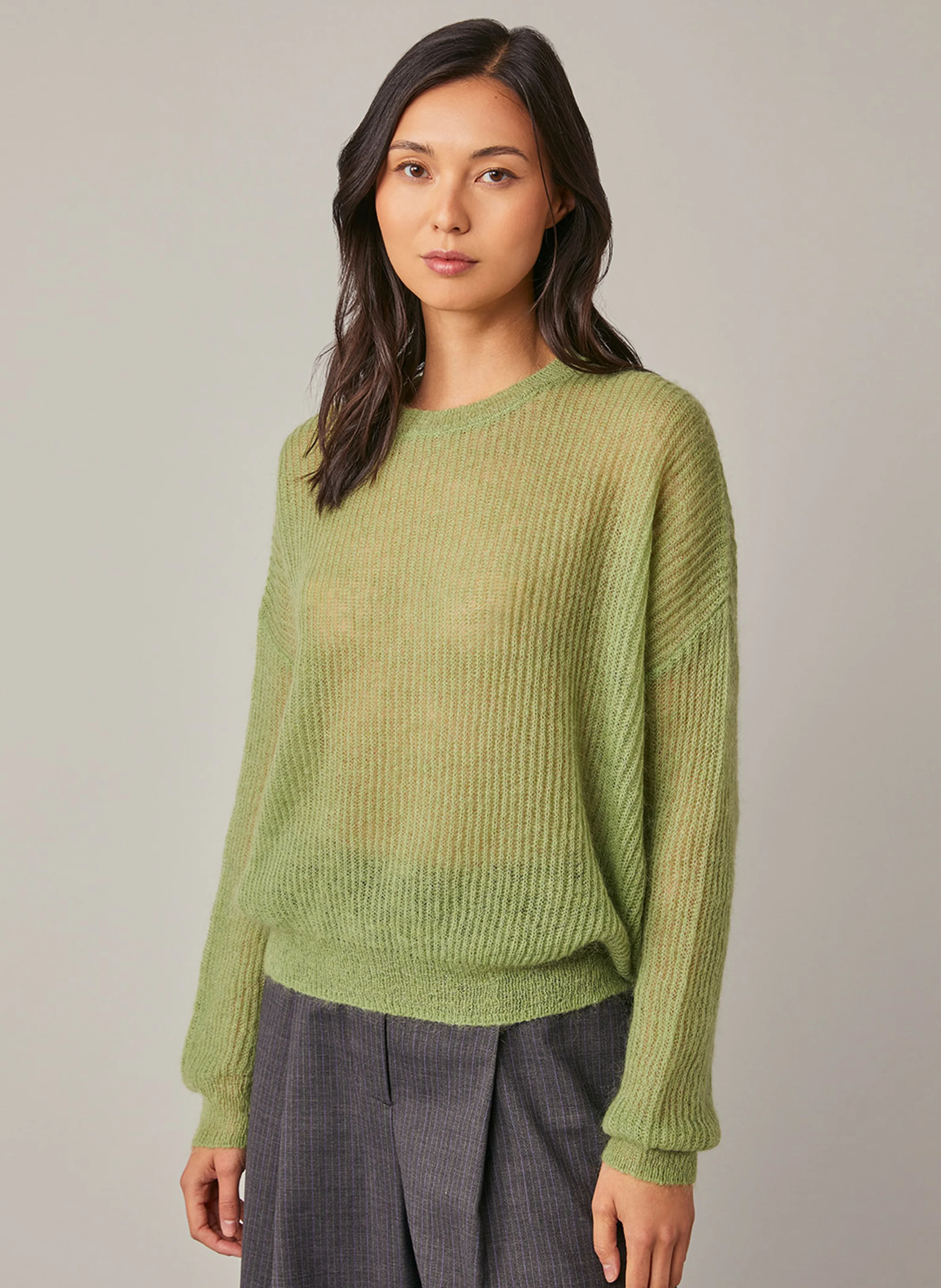 ELISE - Pull ample laine tricotée mélangée | Vert