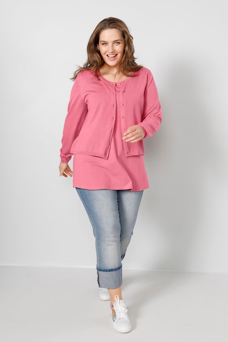 Kurz-Strickjacke, Classic Fit, Feinstrick, Rundhals, Langarm