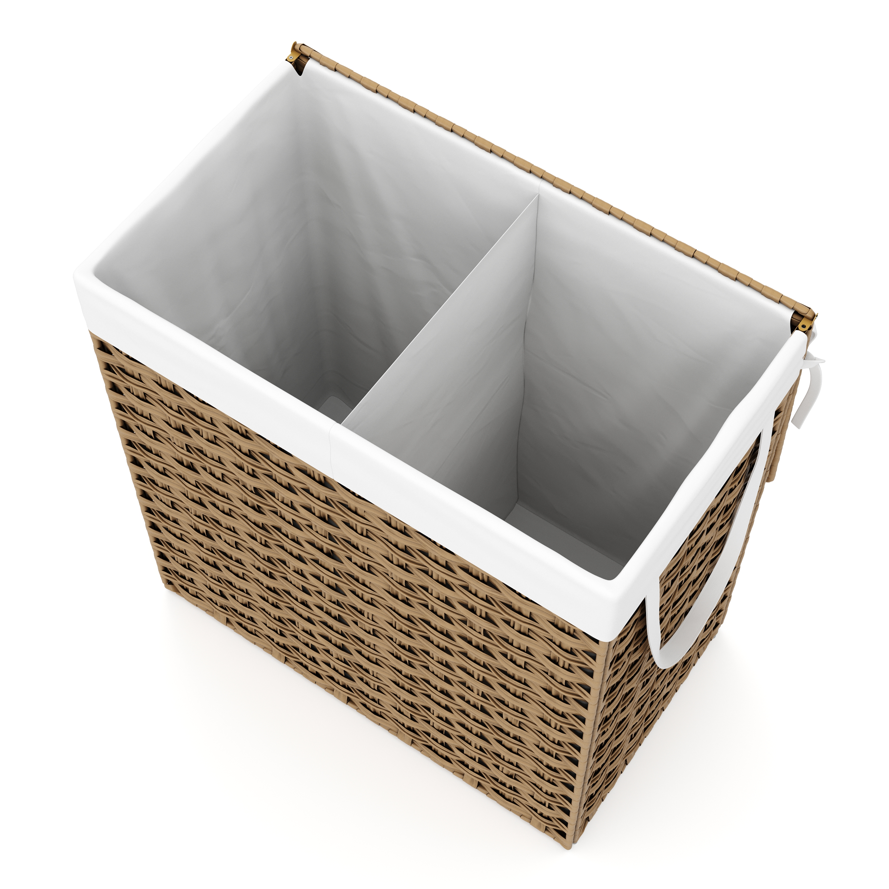 Wäschekorb Rattan mit Deckel 2 Fächer 110L braun