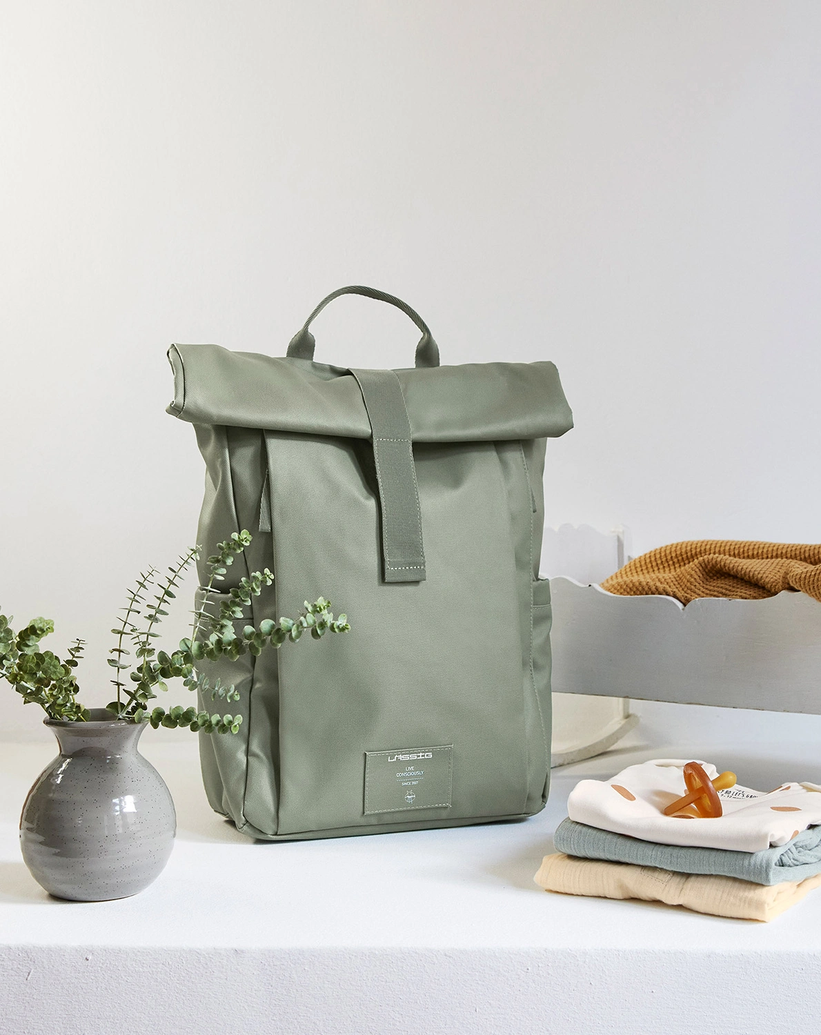 Wickelrucksack ROLLTOP UP (29x14,5x42) in silver green