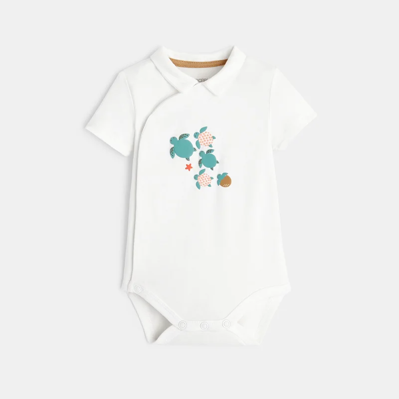 Body tortue et pantalon souple blanc bébé garçon Beige