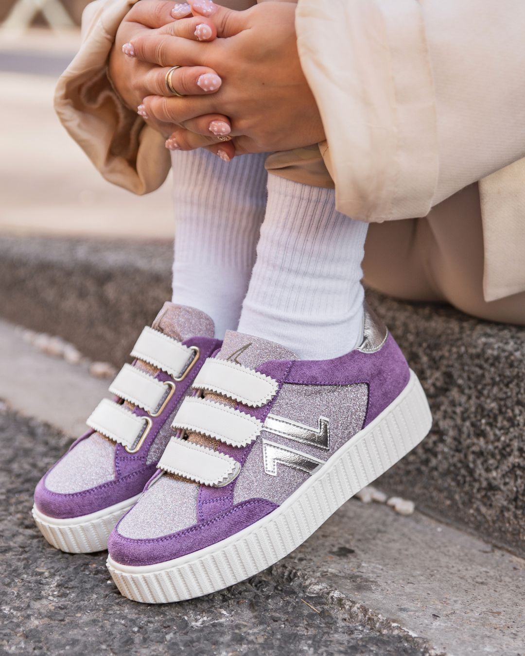 Basket femme violette creepers à scratch - CL73 PURPLE