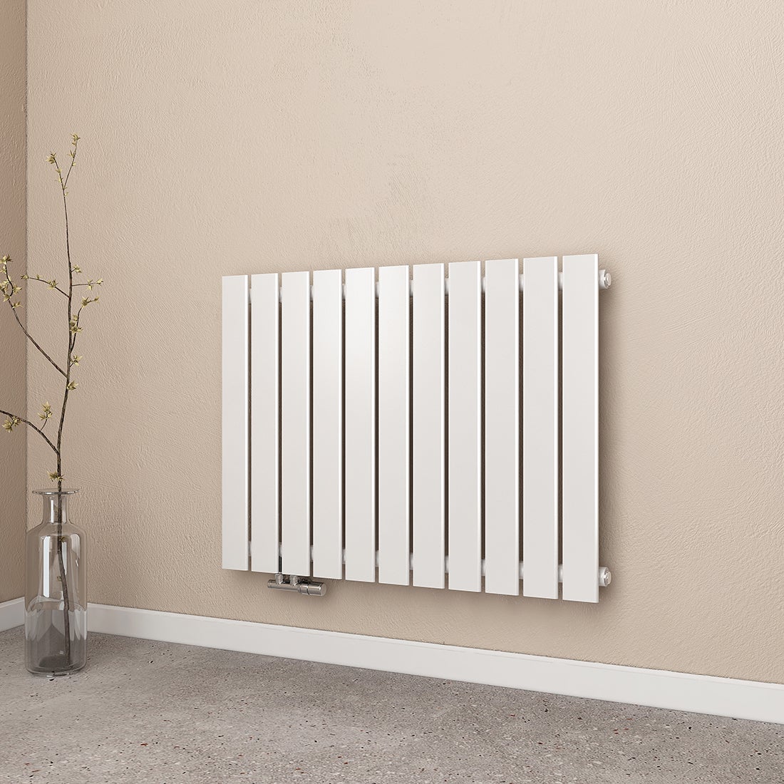 EMKE Flat Radiator, Design Paneelradiator, Horizontaal, Enkellaags, Zijaansluiting, 63x85cm, 618W, Wit