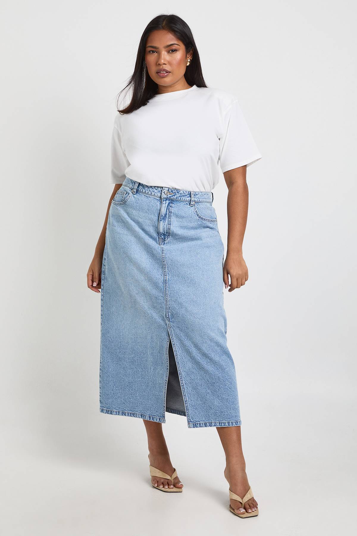 boohoo Jupe Midaxi en denim Plus
