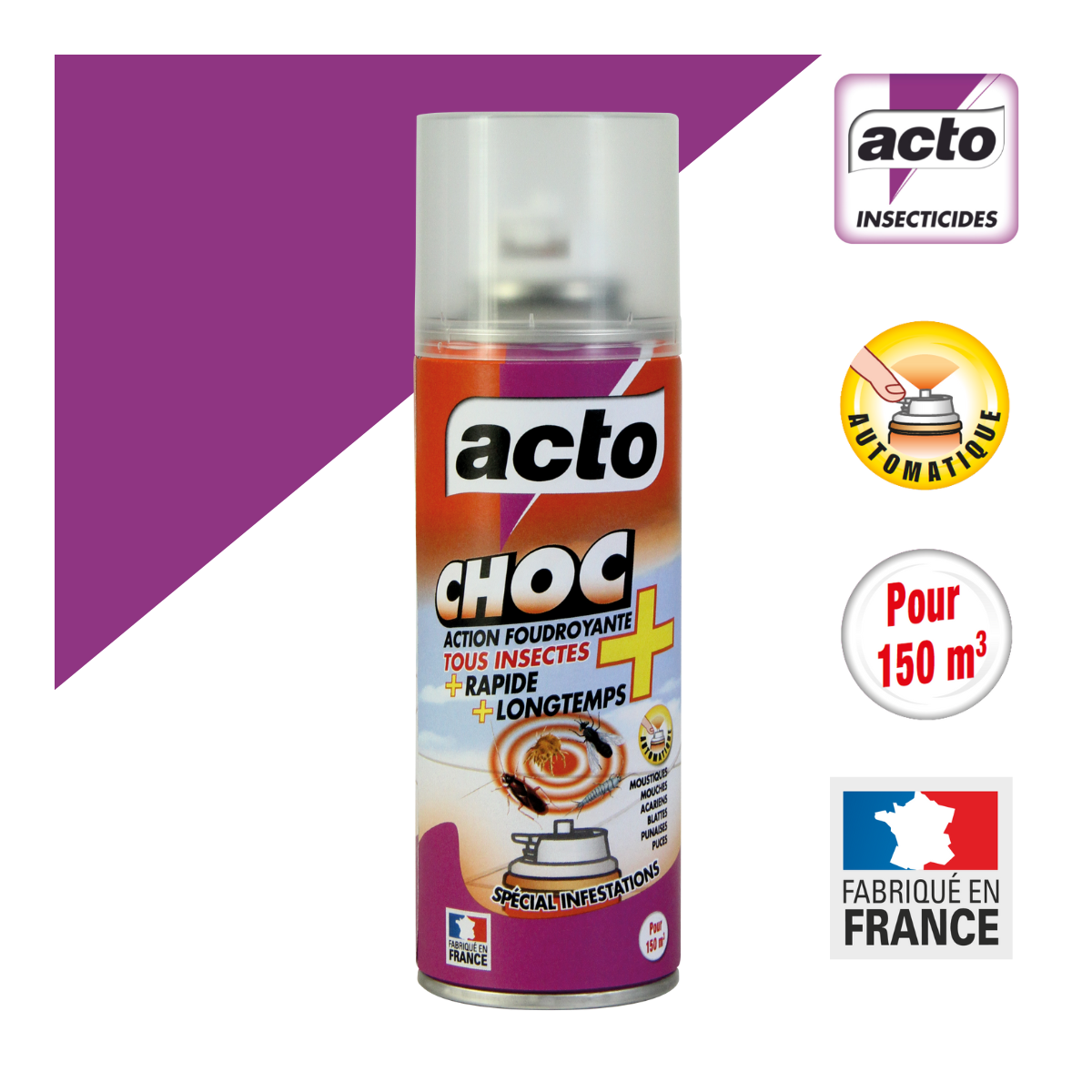 Acto choc - aérosol action foudroyante - insecticide polyvalent - fabriqué en fr