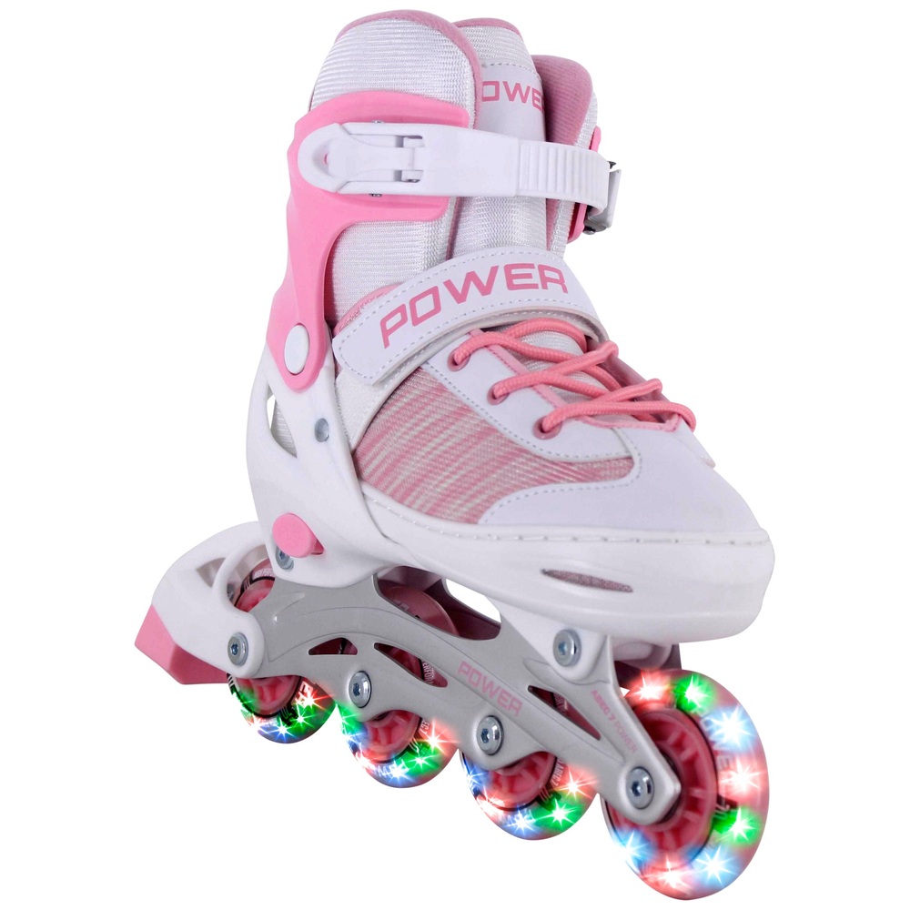 Verstellbare pinke Inline-LED-Skates, Größe UK 5-7