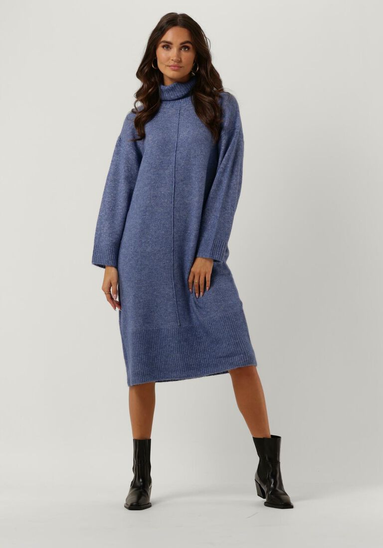 OBJECT blauwe object midi jurk abbie l/s knit dress