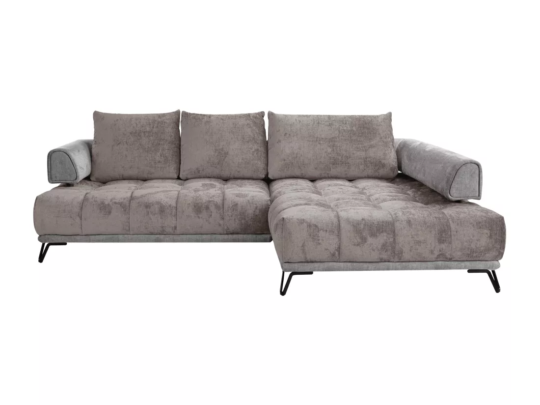 Canapé d'angle droit en tissu et velours gris NIVORIA
