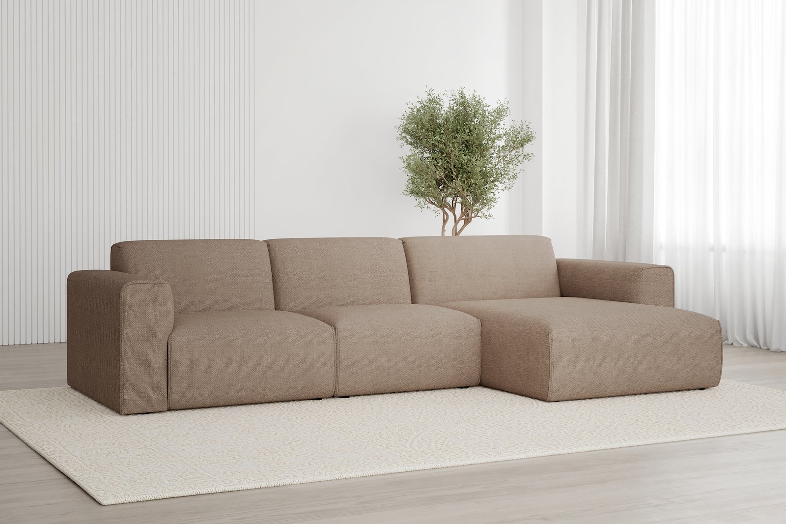 Monaco Lux 2,5-seter med XL sjeselong høyre Tekstil Fjord 4 Antilope med sorte ben. Lux komfort.