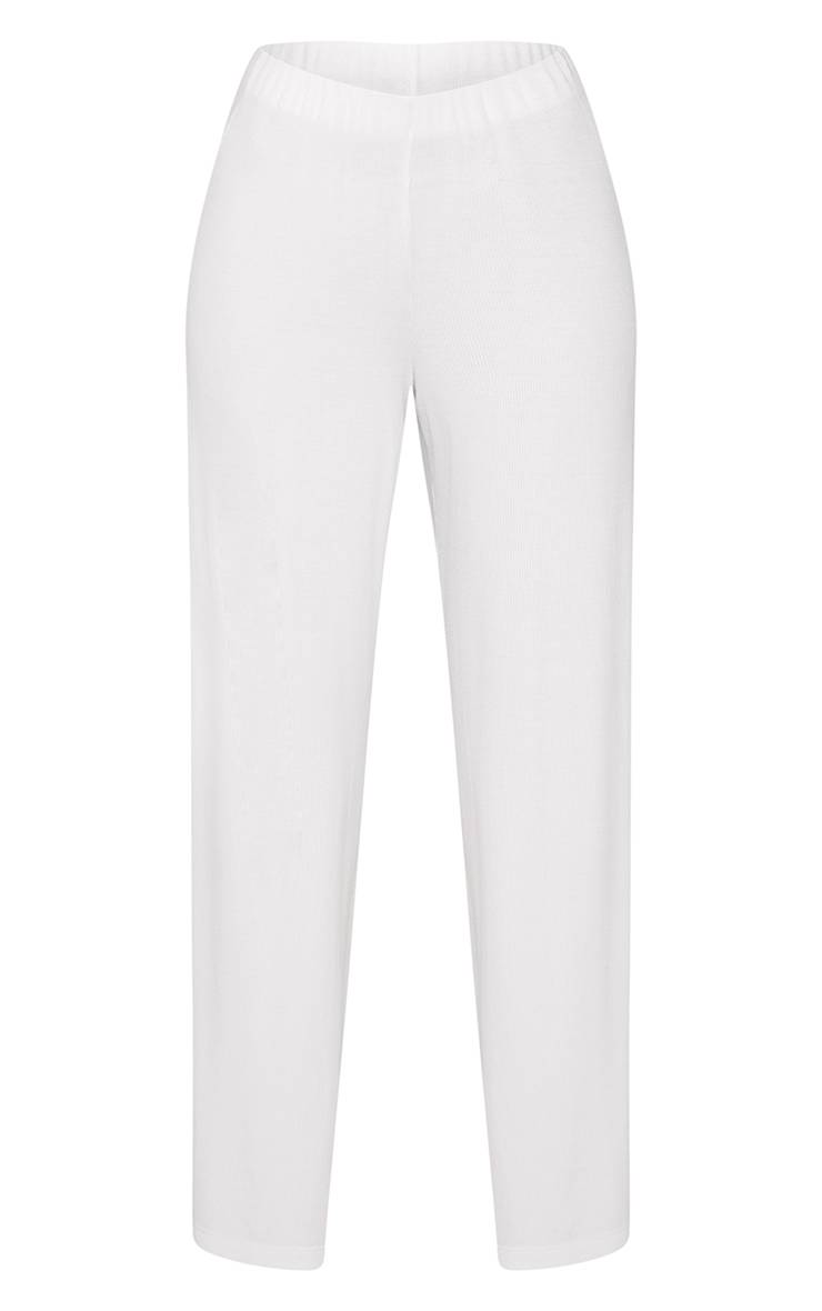 Blanc Pantalon Large Côtelé Taille Mi-haute Modal Petite