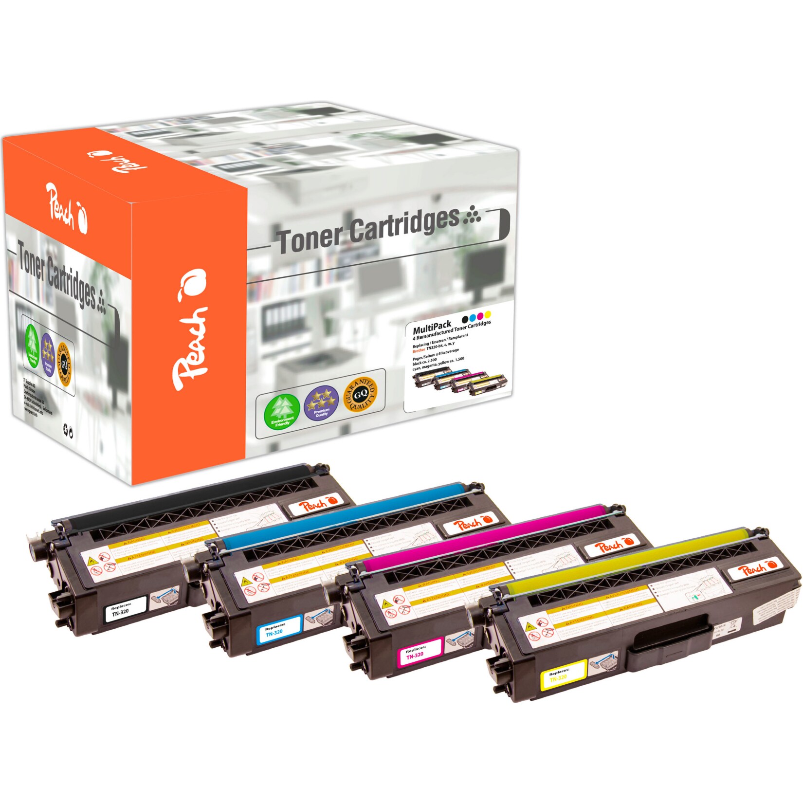 Peach B3204 Toner (bk, c/m/y) ersetzt Brother TN-320 für z.B. Brother DCP -9055 CDN, Brother DCP -9270 CDN, Brother HL -4100, Brother HL -4500 (wiederaufbereitet)