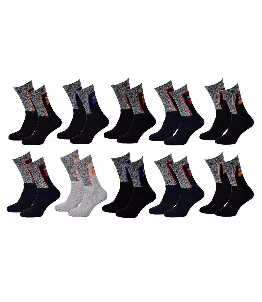 Chaussettes Homme TWINDAY SPORT -Assortiment modèles photos selon arrivages- Pack de 10 Paires CREW 44021