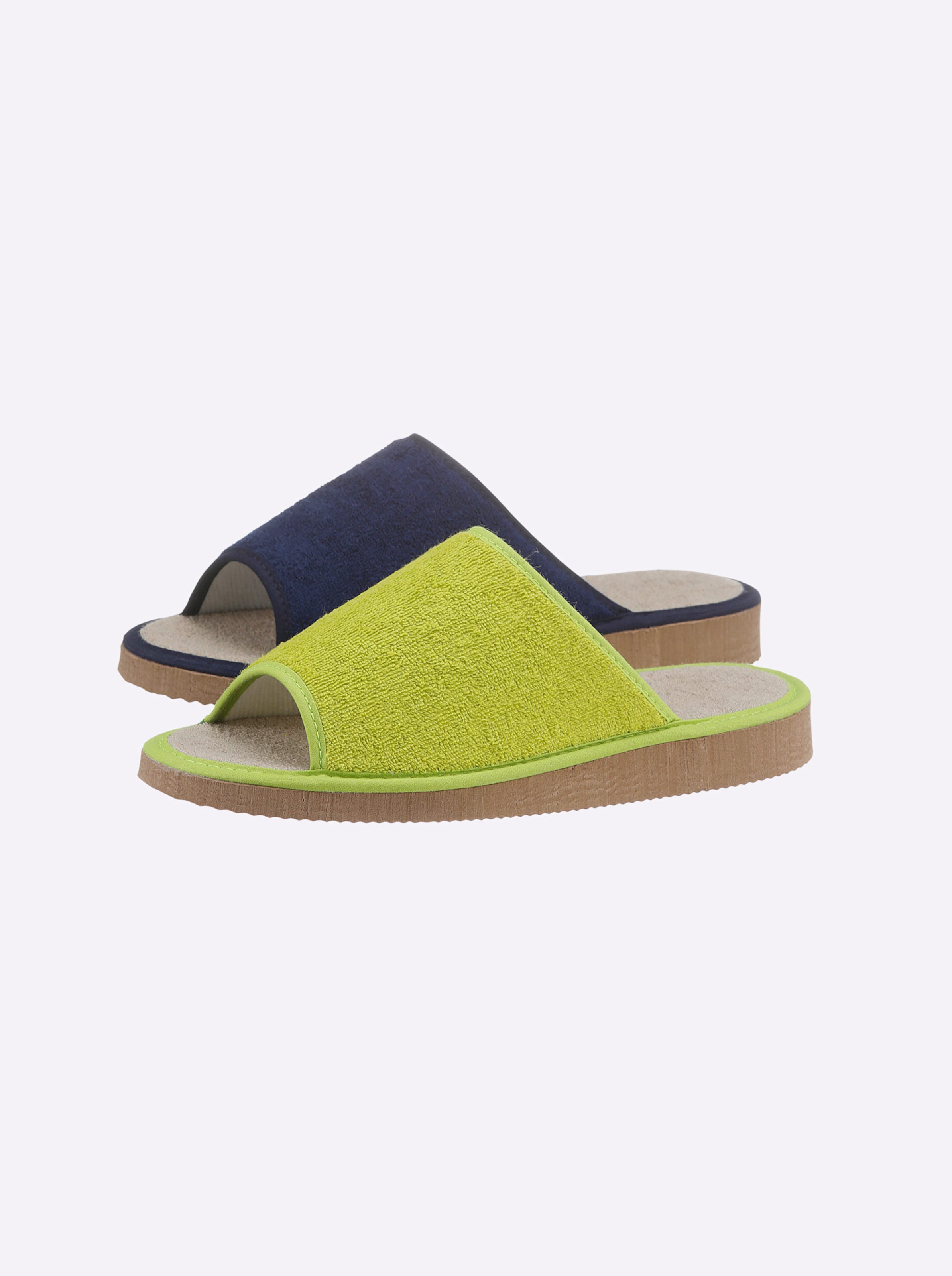 Pantoffel in pistazie + marine